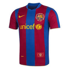 Men Retro Fan Version 07/08 Barcelona Home Soccer Jersey Short Sleeve Blue&Garnet